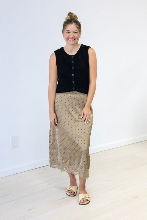 Best Dressed Polka Dot Midi Skirt in Mocha - view 1