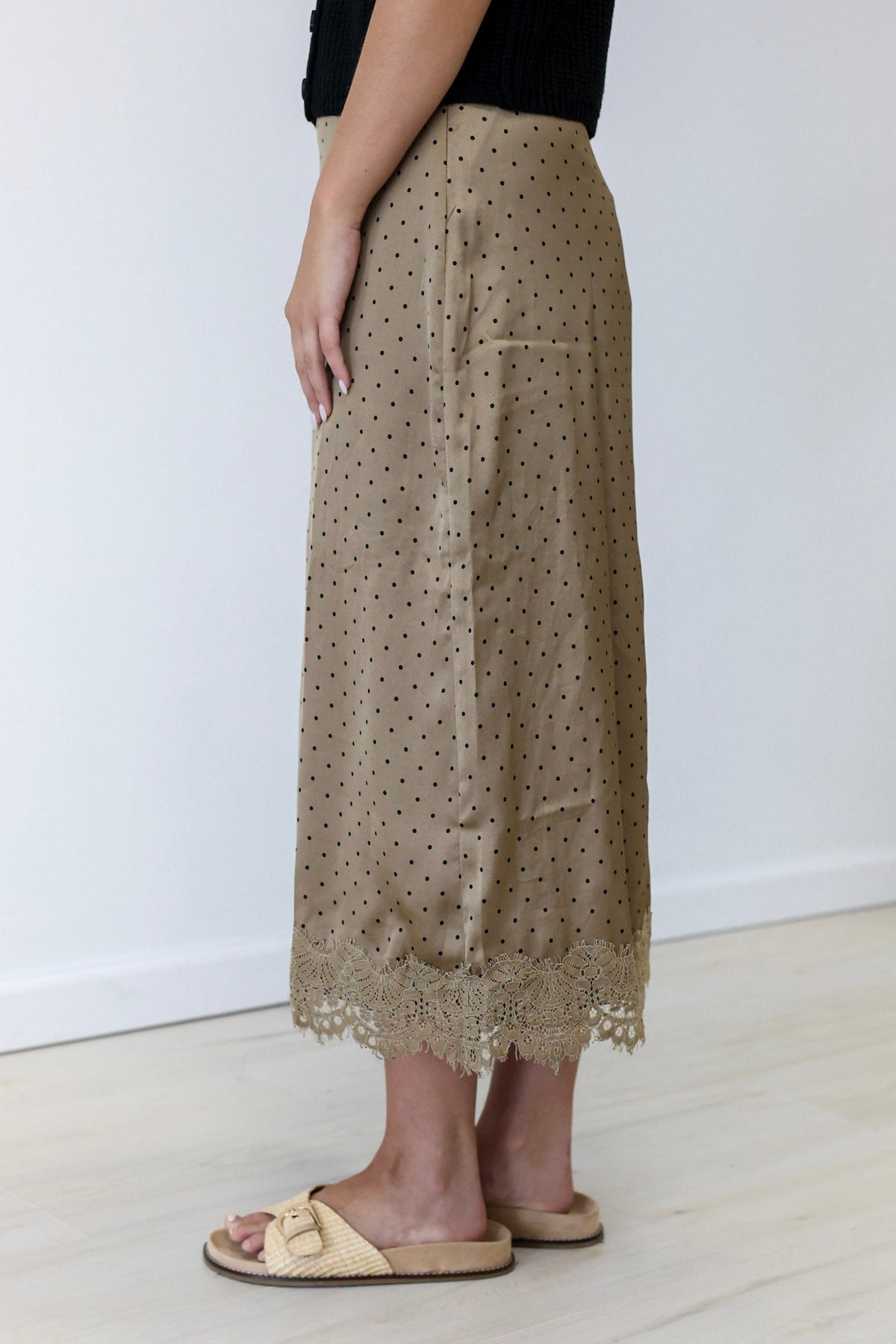 Best Dressed Polka Dot Midi Skirt in Mocha - view 2