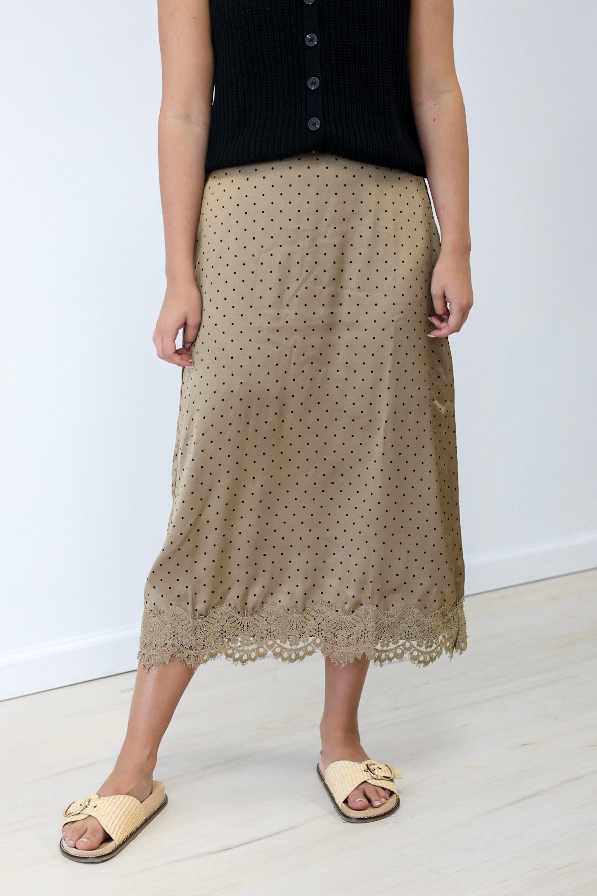 Best Dressed Polka Dot Midi Skirt in Mocha - view 3