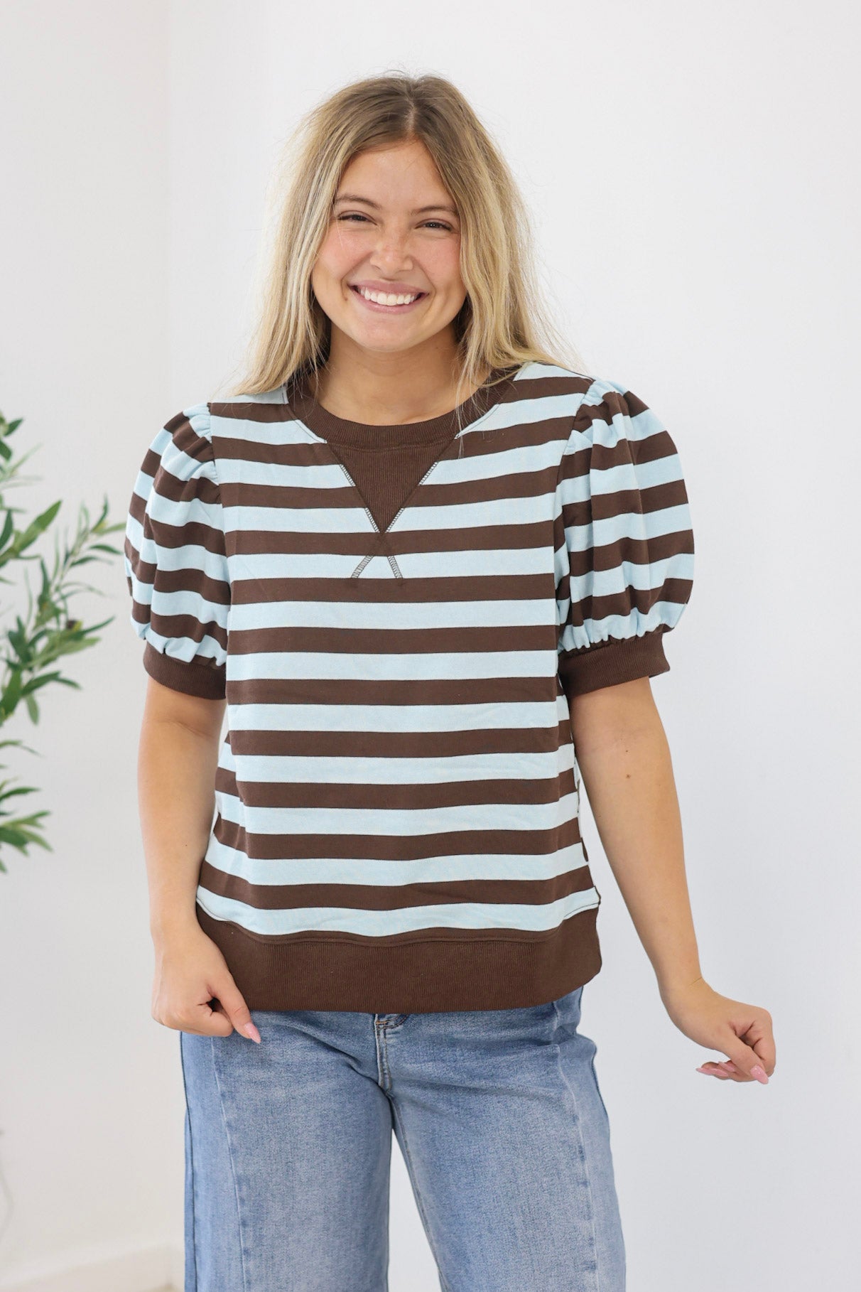 Call Me Maybe Stripe Top Chocolate/Blue - view 2