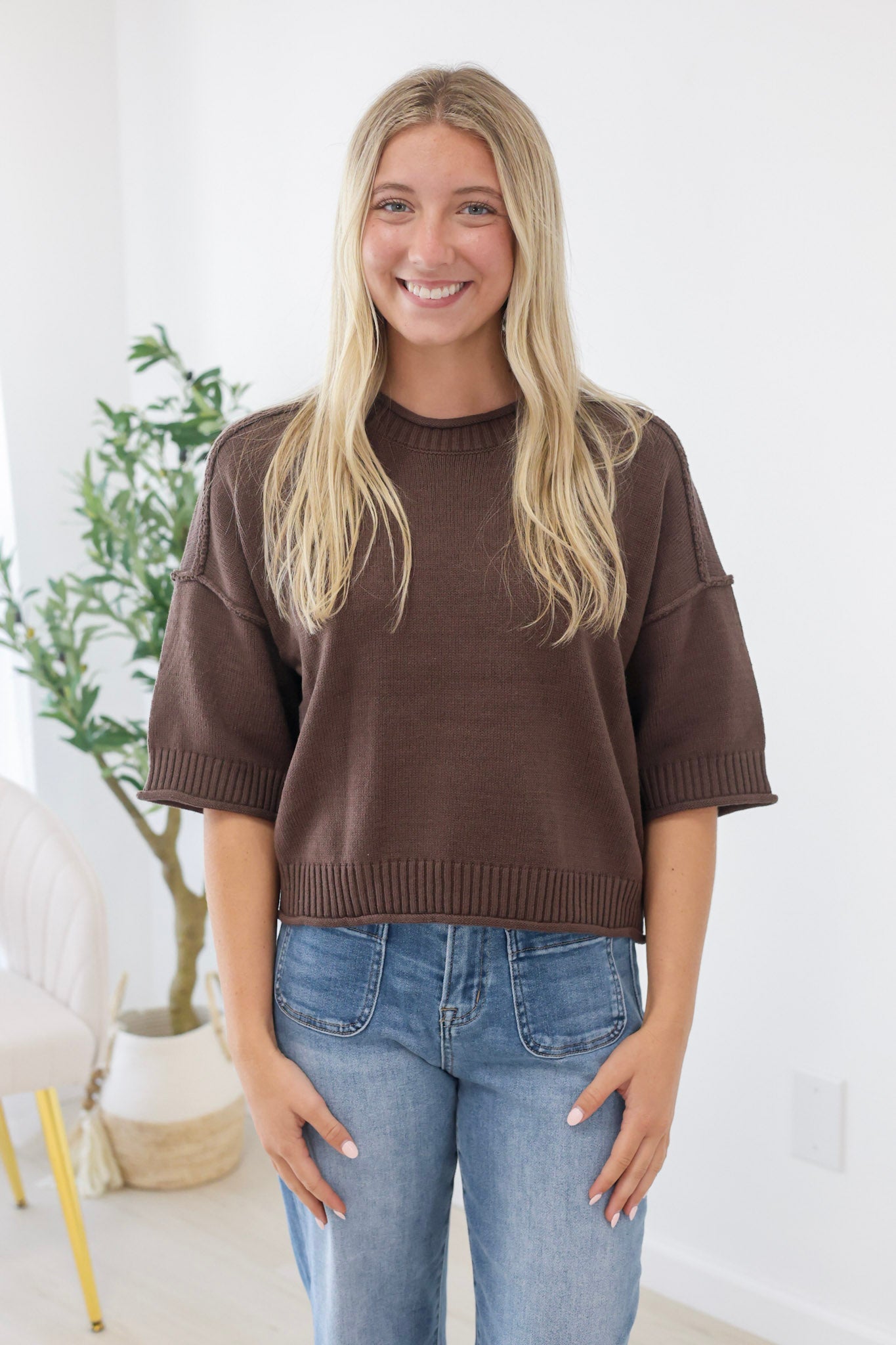 Easy Weekends Boxy Top in Chocolate Brown - view 1