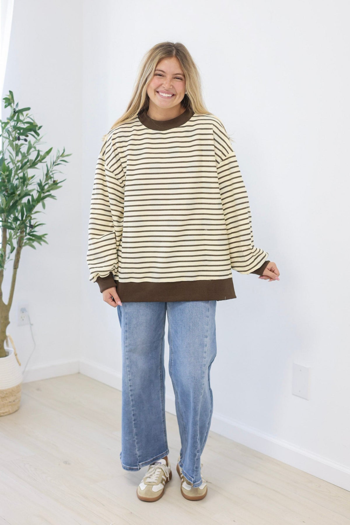 Fall Time Favorite Reversible Stripe/Polka Dot Pullover - view 1