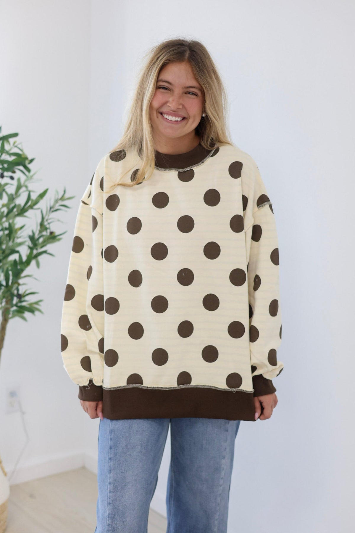 Fall Time Favorite Reversible Stripe/Polka Dot Pullover - view 2