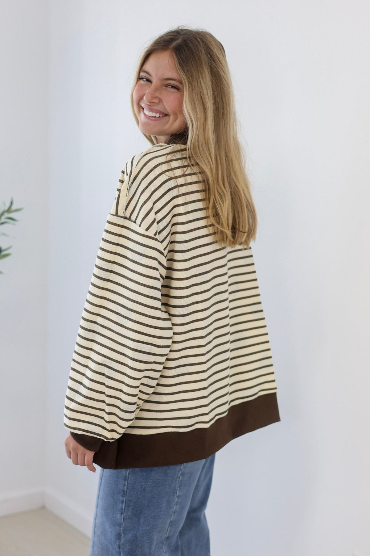 Fall Time Favorite Reversible Stripe/Polka Dot Pullover - view 3