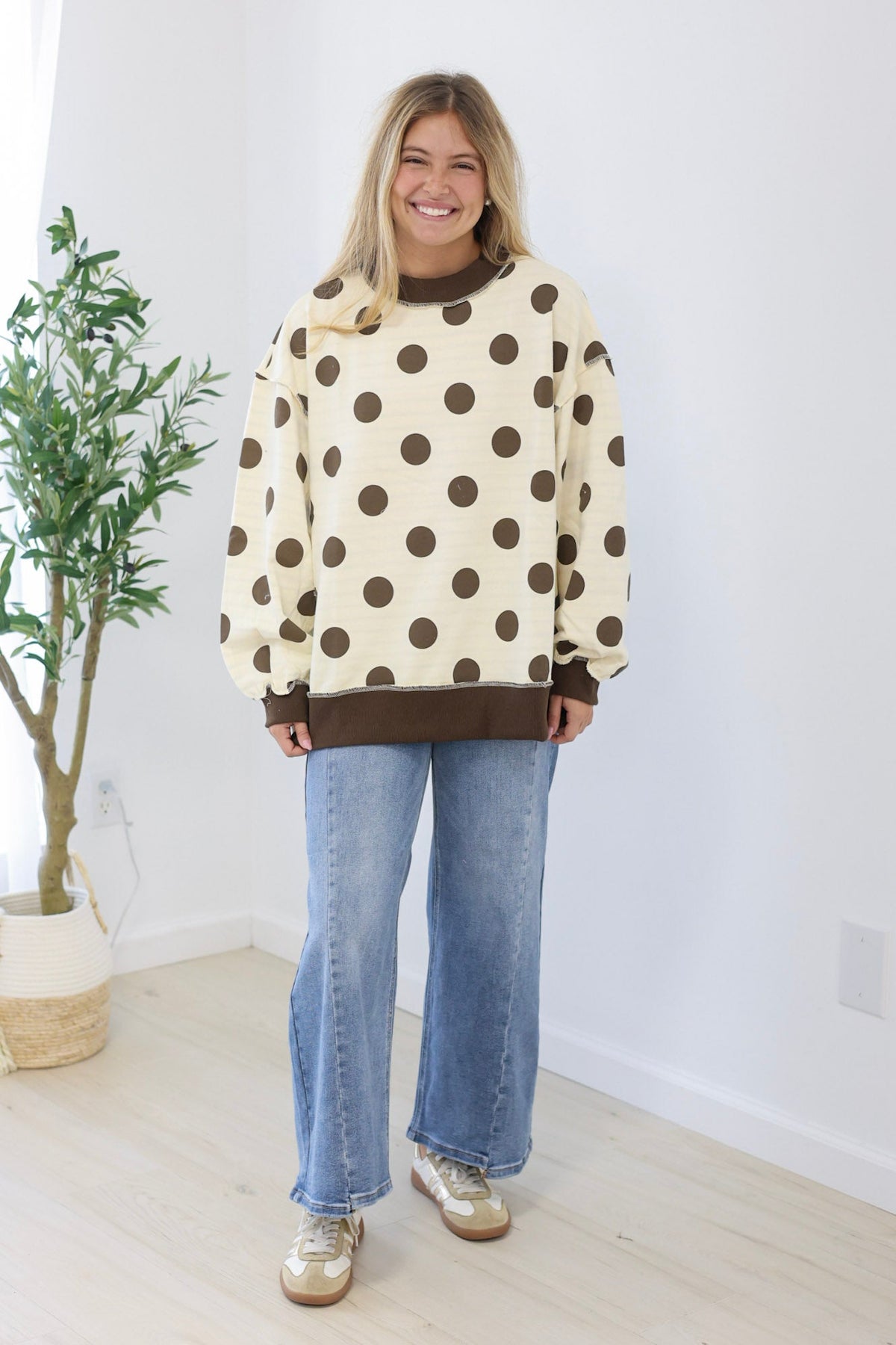 Fall Time Favorite Reversible Stripe/Polka Dot Pullover - view 4