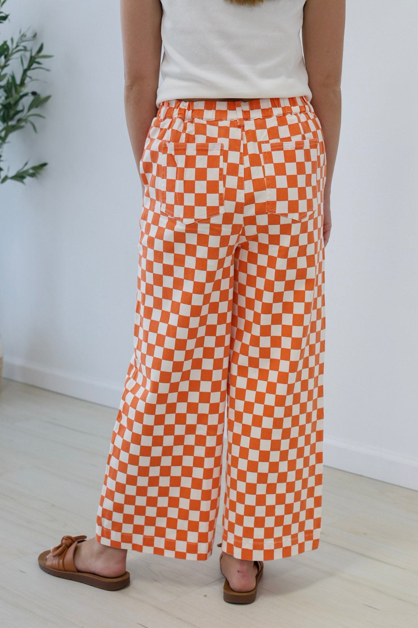 Go Go Game Day Check Print Pants in Orange/White - view 3