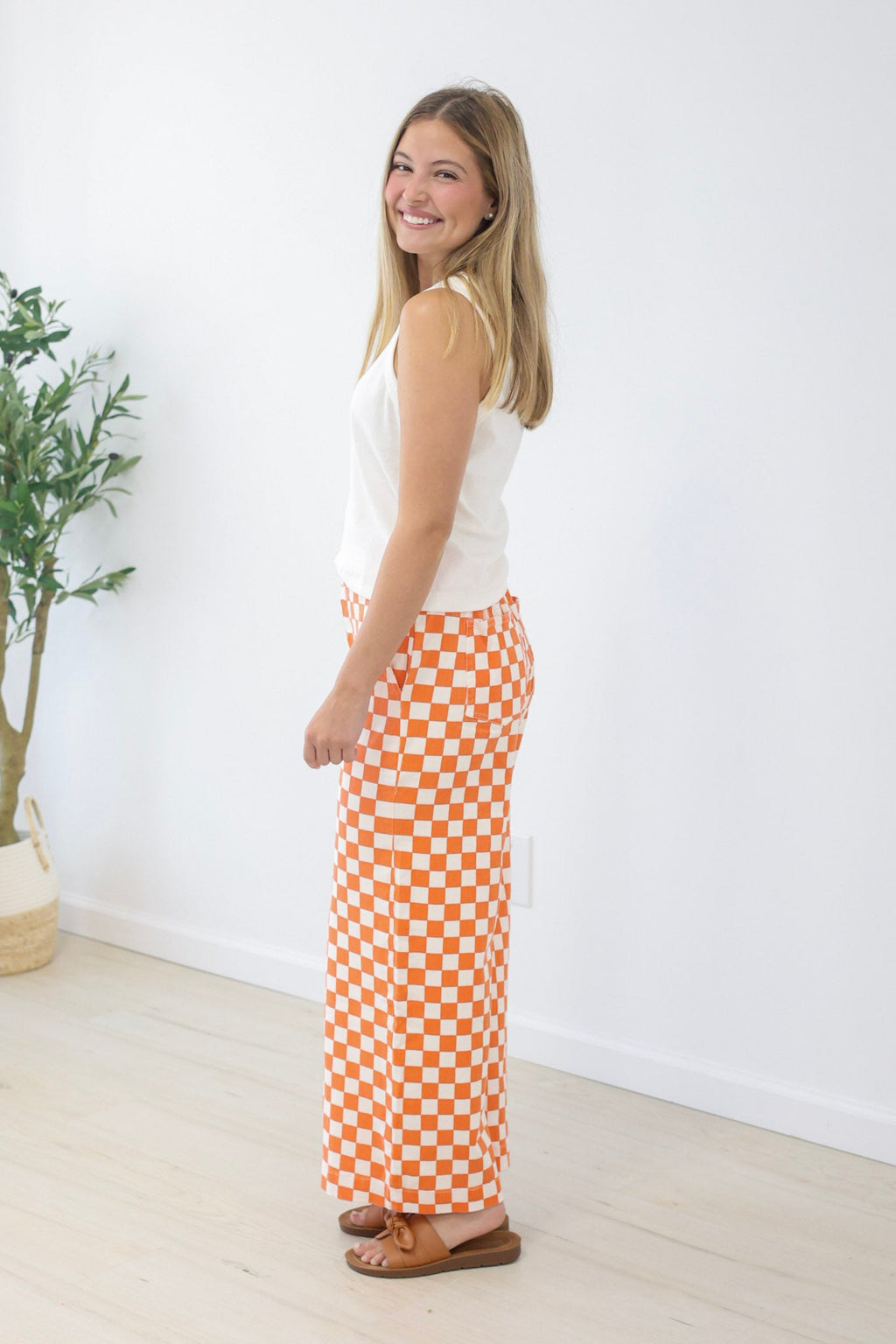 Go Go Game Day Check Print Pants in Orange/White - view 4