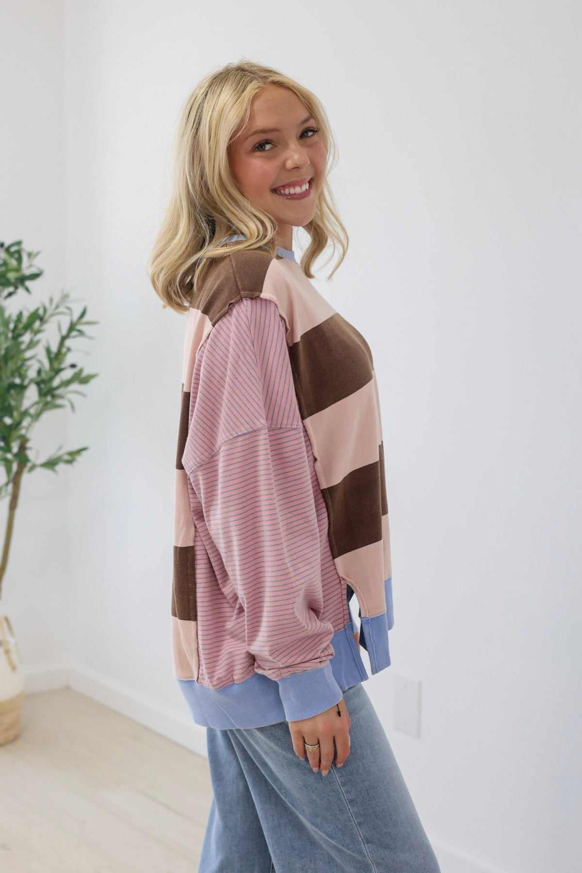 Mix it Up Striped Top in Chocolate Strawberry - view 2